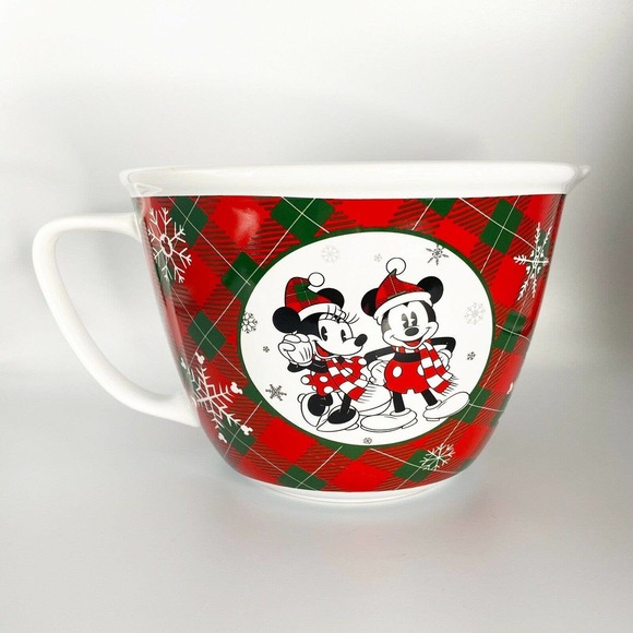 Disney Ceramic Mixing Bowl Mickey Mouse Minnie Christmas Holiday Plaid - Picture 2 of 4